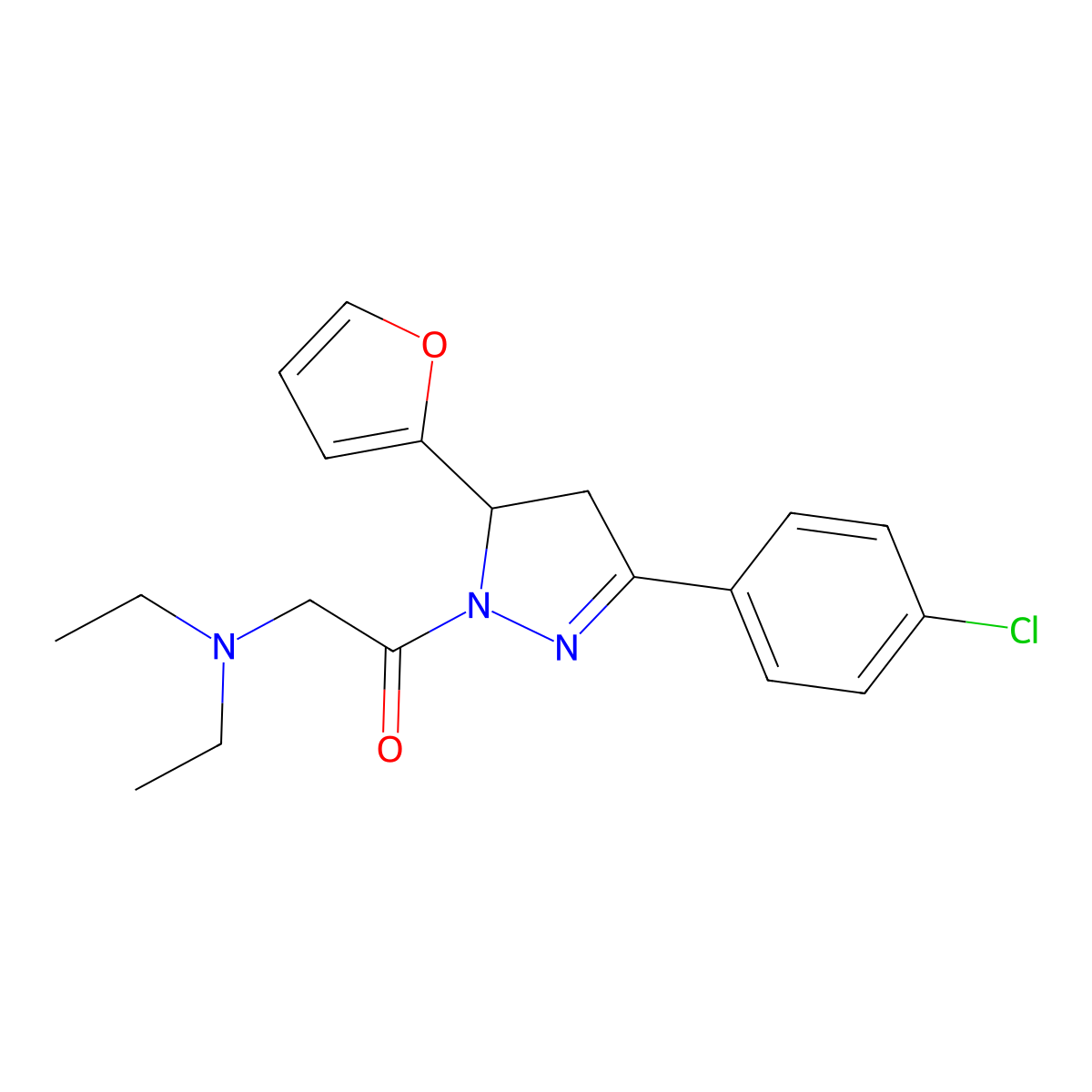 1-(3-(4-chlorophenyl)-5-(furan-2-yl)-4,5-dihydro-1H-pyrazol-1-yl)-2-(diethylamino)ethanone molecular structure, CAS 684228-31-7