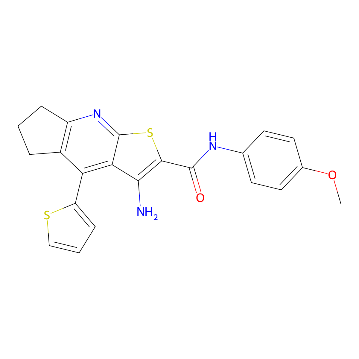 3-amino-N-(4-methoxyphenyl)-4-(thiophen-2-yl)-6,7-dihydro-5H-cyclopenta[b]thieno[3,2-e]pyridine-2-carboxamide molecular structure, CAS 684231-04-7