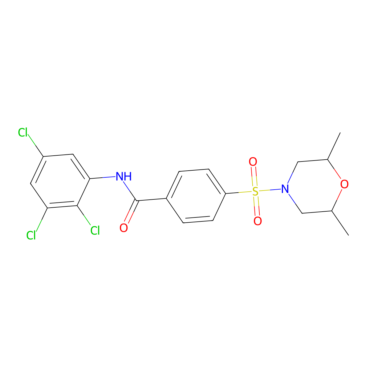 4-((2,6-dimethylmorpholino)sulfonyl)-N-(2,3,5-trichlorophenyl)benzamide molecular structure, CAS 684231-50-3