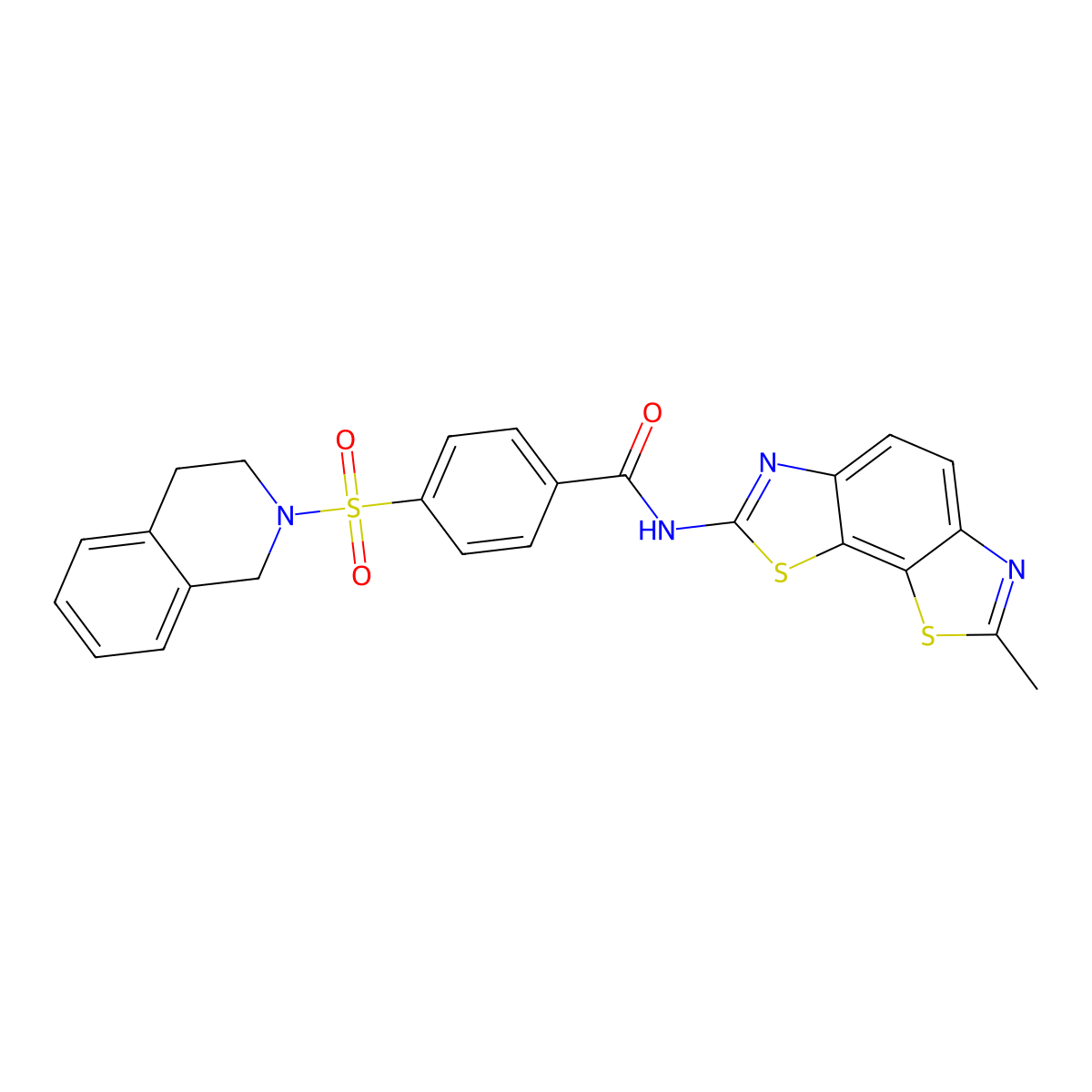 4-(3,4-dihydro-1H-isoquinolin-2-ylsulfonyl)-N-(7-methyl-[1,3]thiazolo[4,5-g][1,3]benzothiazol-2-yl)benzamide molecular structure, CAS 684231-70-7