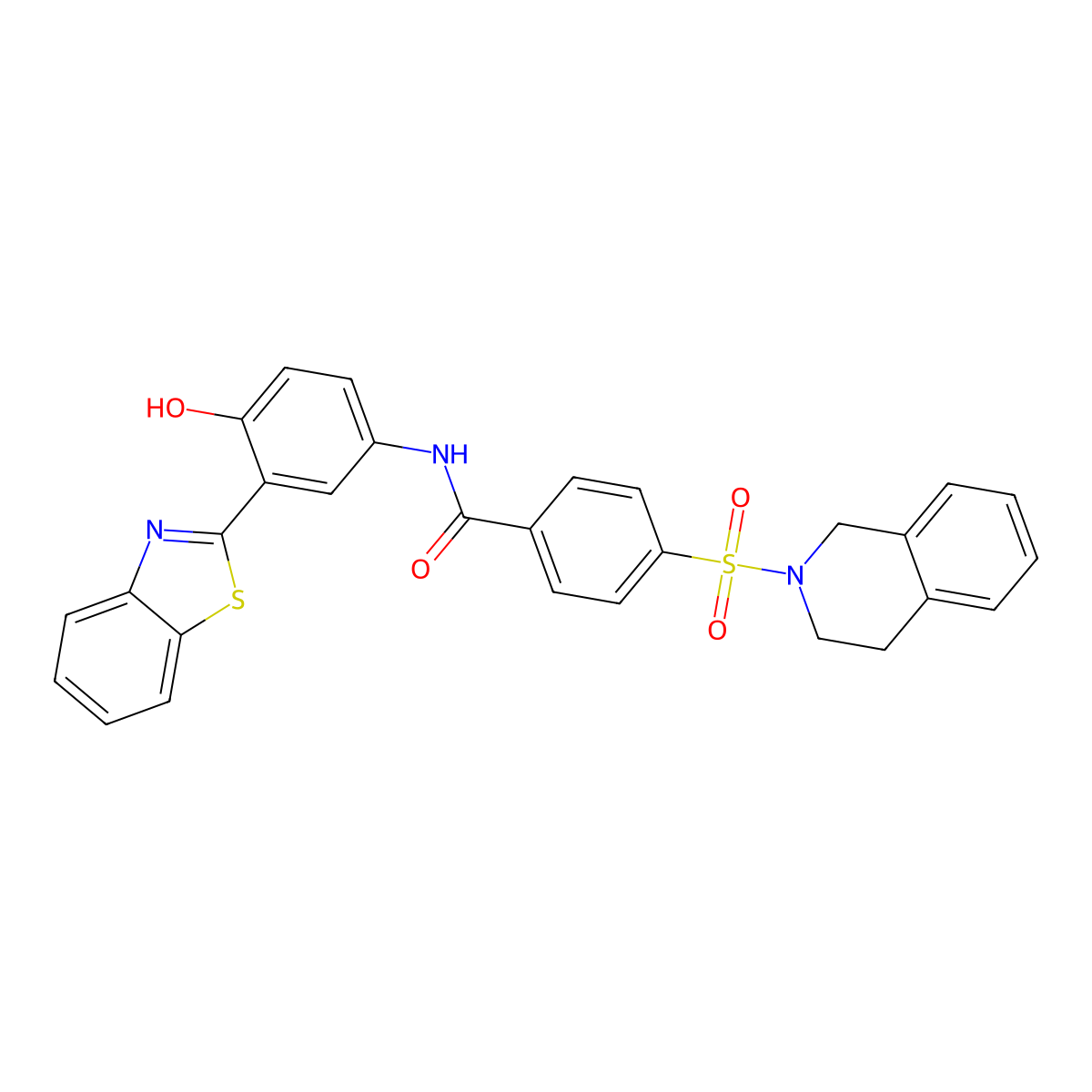 N-(3-(benzo[d]thiazol-2-yl)-4-hydroxyphenyl)-4-((3,4-dihydroisoquinolin-2(1H)-yl)sulfonyl)benzamide molecular structure, CAS 684231-73-0