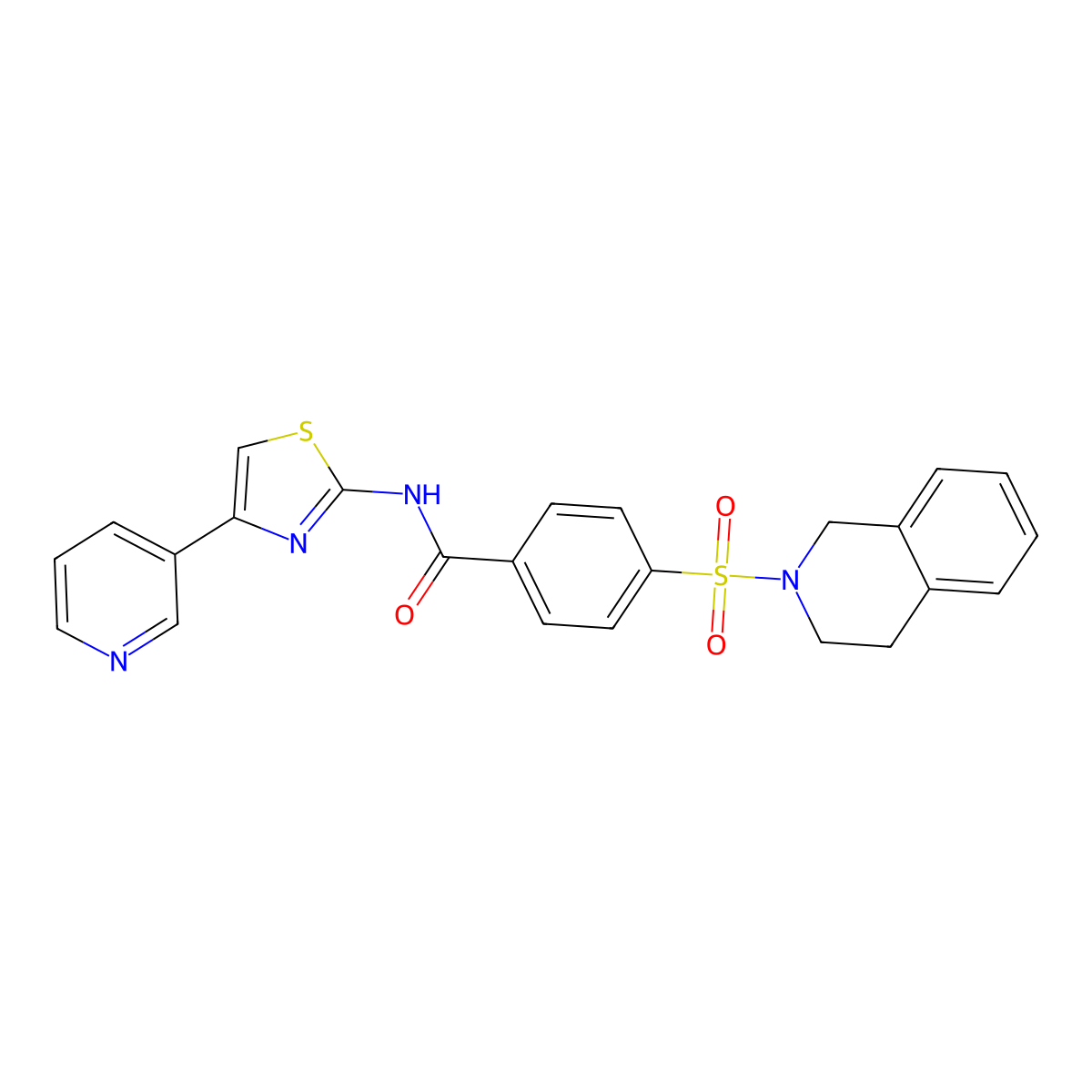 4-(3,4-dihydro-1H-isoquinolin-2-ylsulfonyl)-N-(4-pyridin-3-yl-1,3-thiazol-2-yl)benzamide molecular structure, CAS 684231-74-1