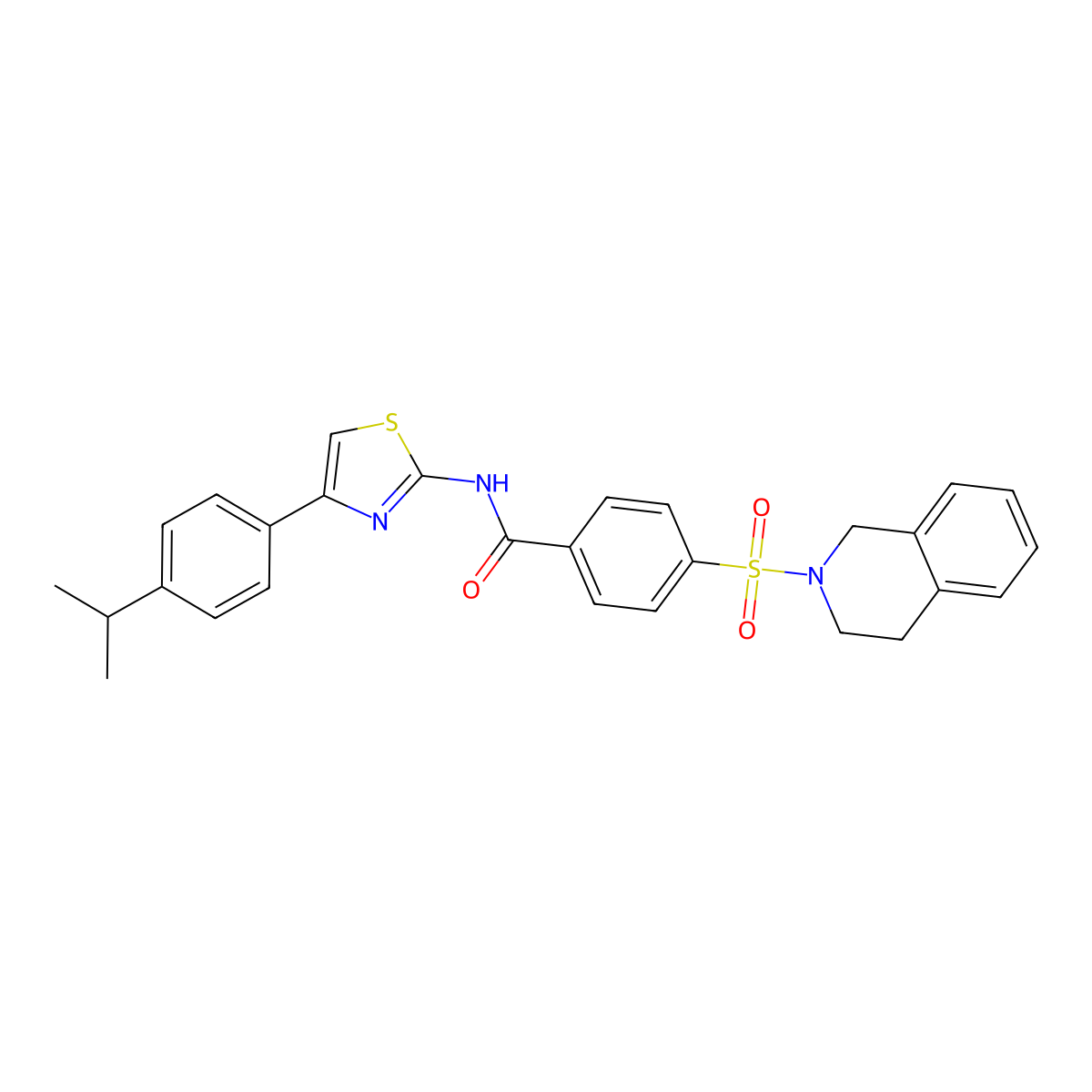 4-(3,4-dihydro-1H-isoquinolin-2-ylsulfonyl)-N-[4-(4-propan-2-ylphenyl)-1,3-thiazol-2-yl]benzamide molecular structure, CAS 684231-83-2