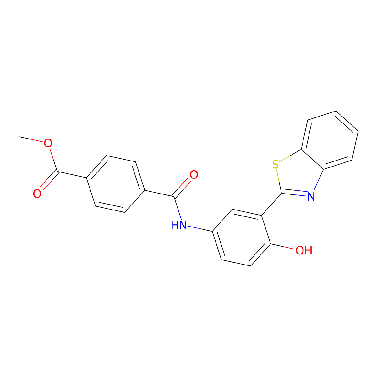 Methyl 4-((3-(benzo[d]thiazol-2-yl)-4-hydroxyphenyl)carbamoyl)benzoate molecular structure, CAS 684232-02-8