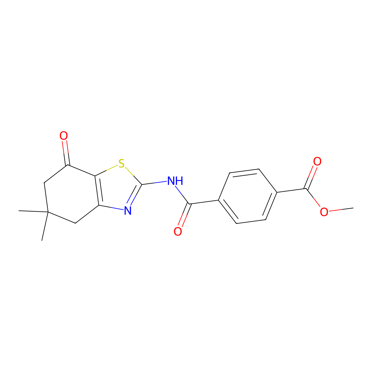 Methyl 4-((5,5-dimethyl-7-oxo-4,5,6,7-tetrahydrobenzo[d]thiazol-2-yl)carbamoyl)benzoate molecular structure, CAS 684232-04-0
