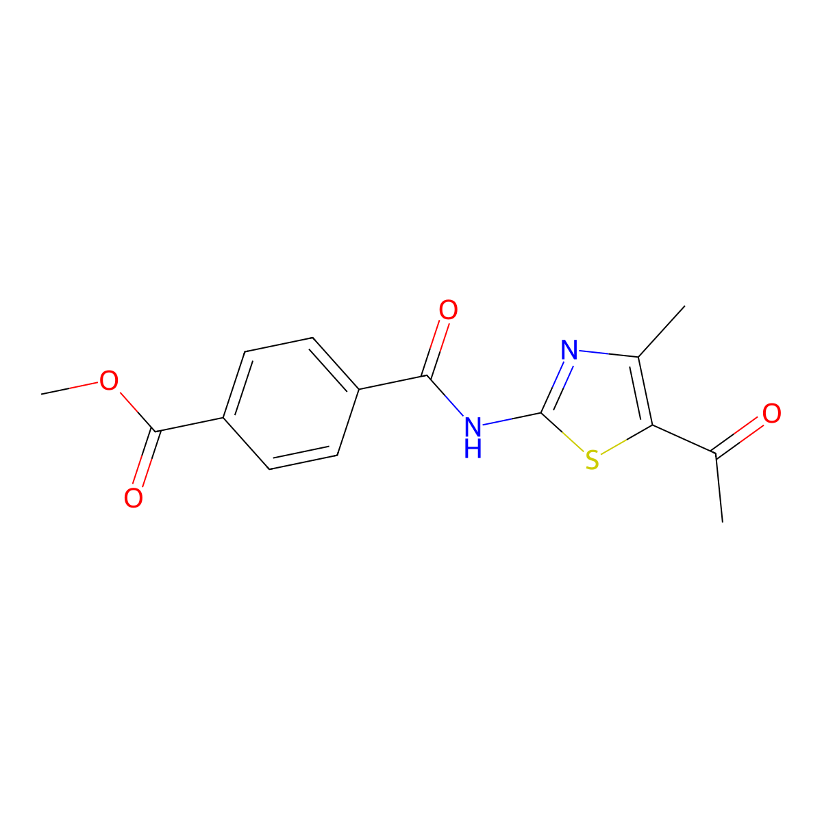 Methyl 4-[(5-acetyl-4-methyl-1,3-thiazol-2-yl)carbamoyl]benzoate molecular structure, CAS 684232-12-0