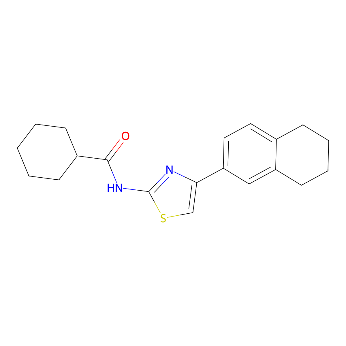 N-(4-(5,6,7,8-tetrahydronaphthalen-2-yl)thiazol-2-yl)cyclohexanecarboxamide molecular structure, CAS 684232-96-0