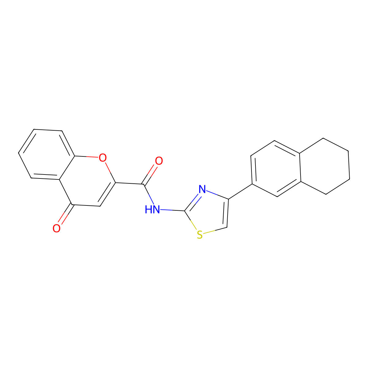 4-oxo-N-(4-(5,6,7,8-tetrahydronaphthalen-2-yl)thiazol-2-yl)-4H-chromene-2-carboxamide molecular structure, CAS 684233-04-3