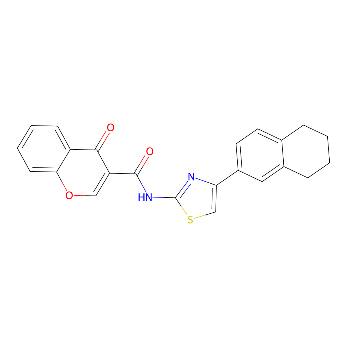 4-oxo-N-(4-(5,6,7,8-tetrahydronaphthalen-2-yl)thiazol-2-yl)-4H-chromene-3-carboxamide molecular structure, CAS 684233-18-9