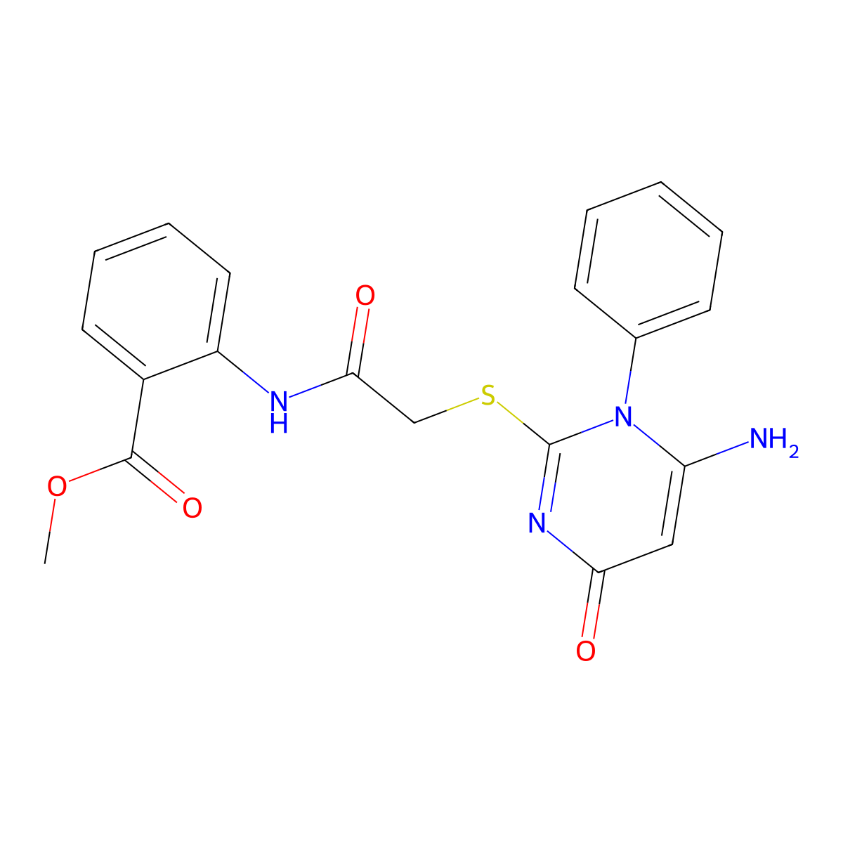 Methyl 2-({[(6-amino-4-oxo-1-phenyl-1,4-dihydropyrimidin-2-yl)sulfanyl]acetyl}amino)benzoate molecular structure, CAS 684234-18-2