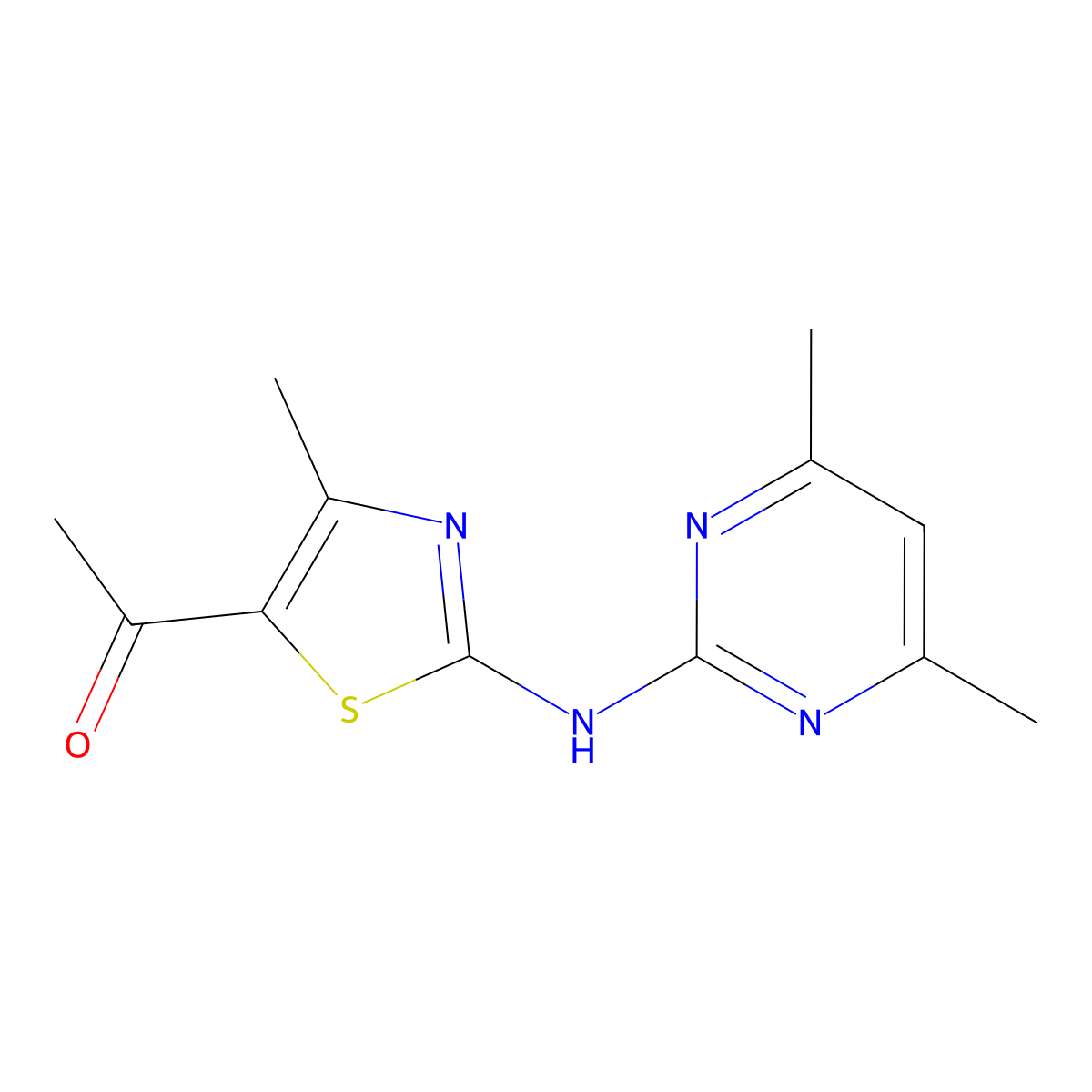 1-[2-[(4,6-Dimethylpyrimidin-2-yl)amino]-4-methyl-1,3-thiazol-5-yl]ethanone molecular structure, CAS 684235-46-9