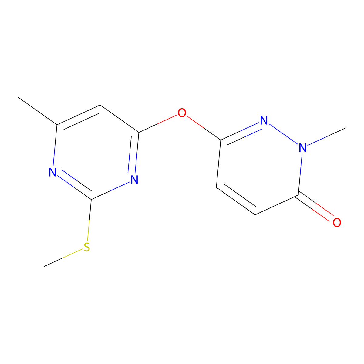 2-Methyl-6-(6-methyl-2-methylsulfanylpyrimidin-4-yl)oxypyridazin-3-one molecular structure, CAS 684235-48-1
