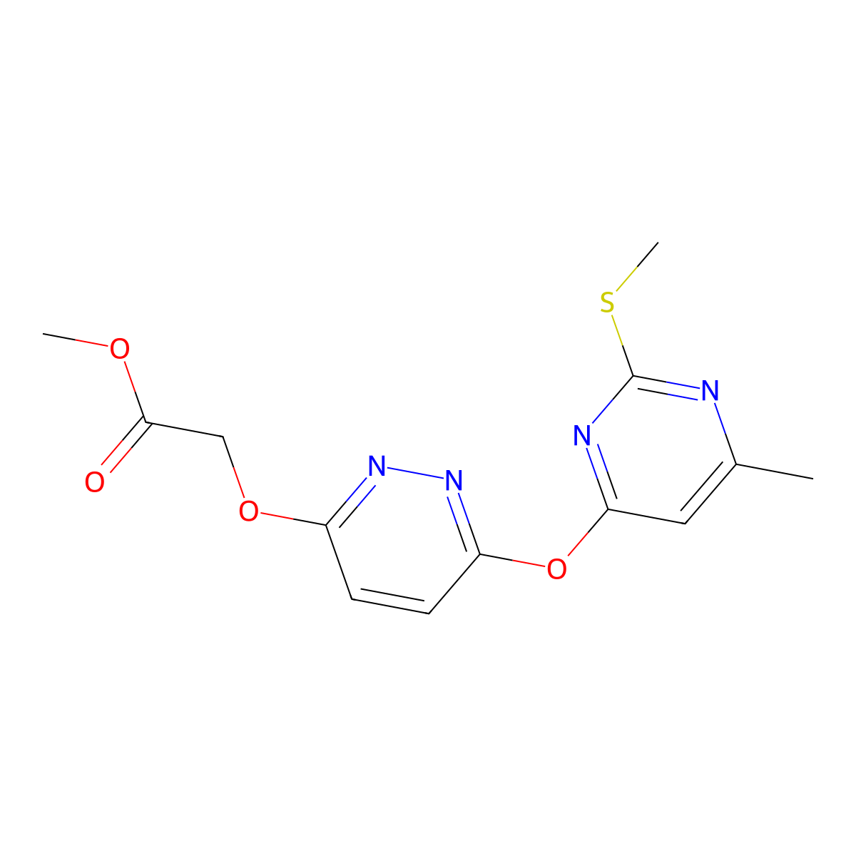 Methyl [(6-{[6-methyl-2-(methylsulfanyl)pyrimidin-4-yl]oxy}pyridazin-3-yl)oxy]acetate molecular structure, CAS 684235-50-5