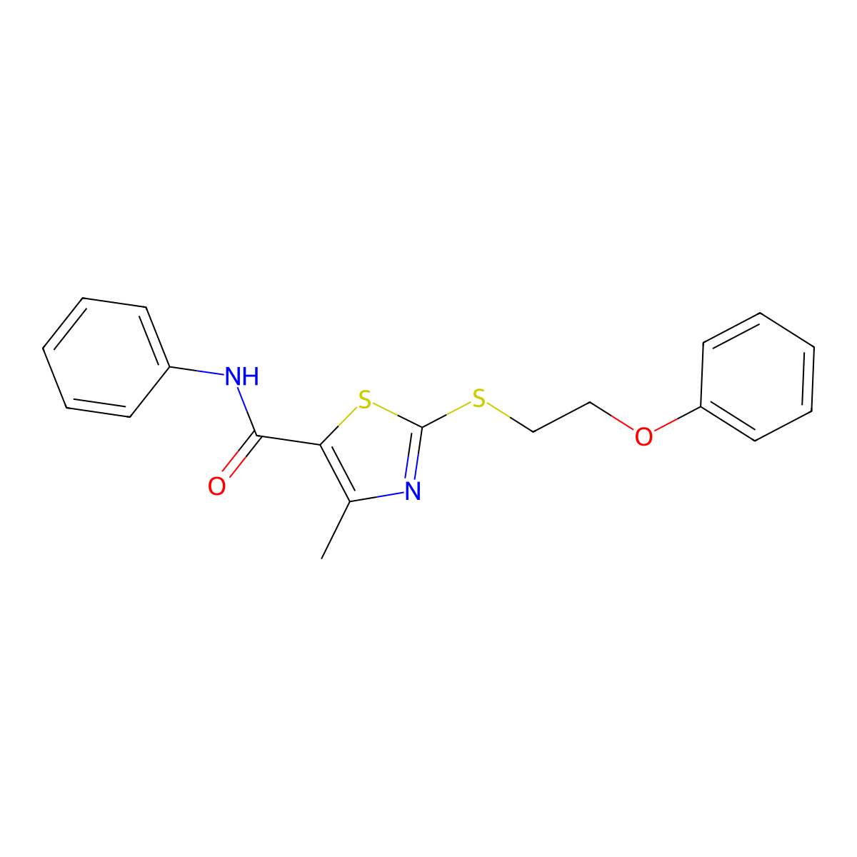 4-methyl-2-(2-phenoxyethylsulfanyl)-N-phenyl-1,3-thiazole-5-carboxamide molecular structure, CAS 684235-51-6