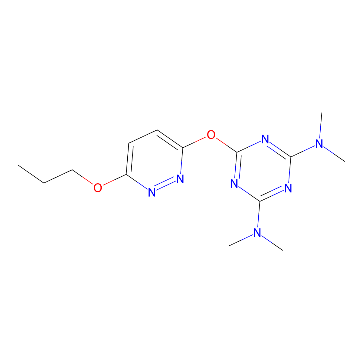 2-N,2-N,4-N,4-N-tetramethyl-6-(6-propoxypyridazin-3-yl)oxy-1,3,5-triazine-2,4-diamine molecular structure, CAS 684235-54-9