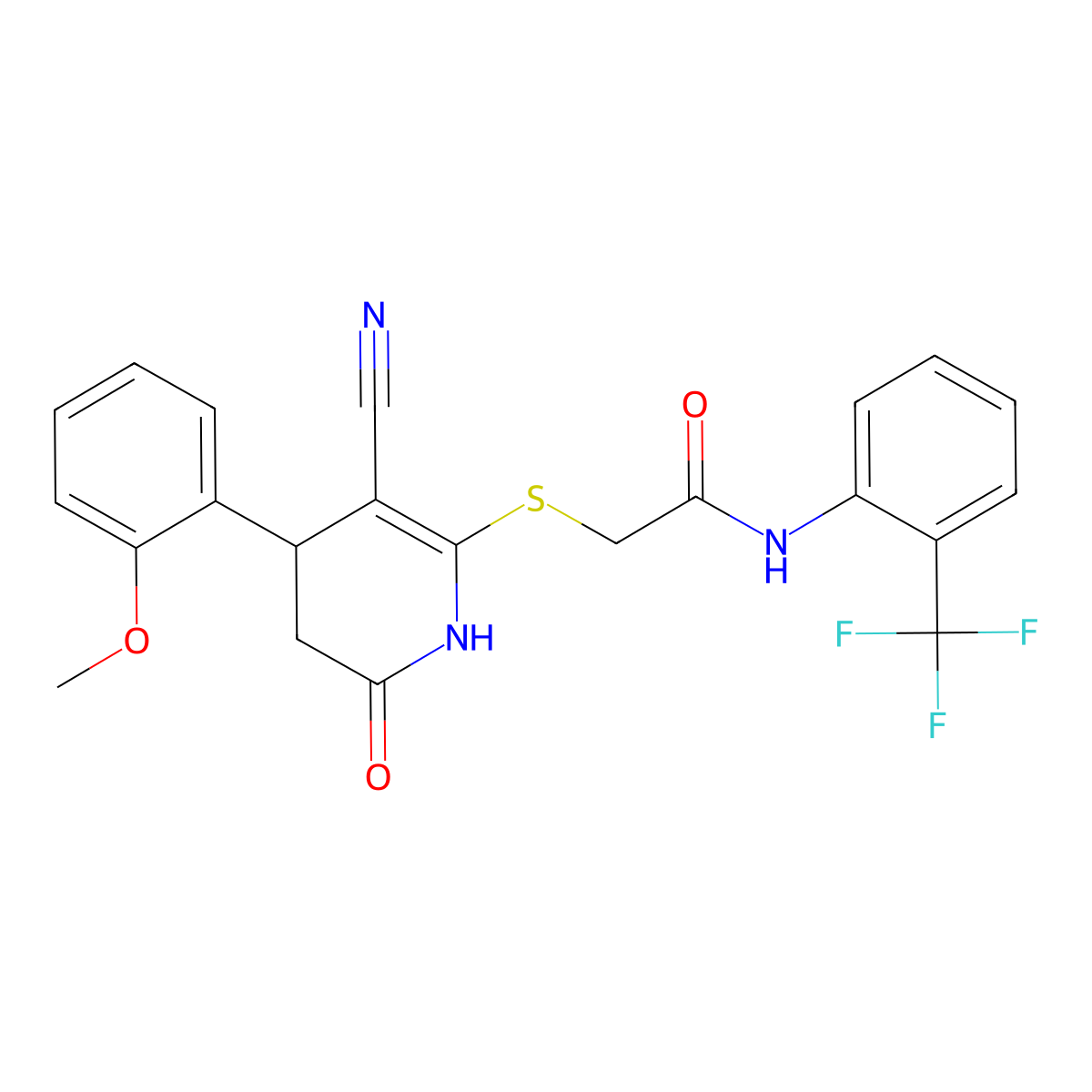 2-[[5-cyano-4-(2-methoxyphenyl)-2-oxo-3,4-dihydro-1H-pyridin-6-yl]sulfanyl]-N-[2-(trifluoromethyl)phenyl]acetamide molecular structure, CAS 684237-82-9