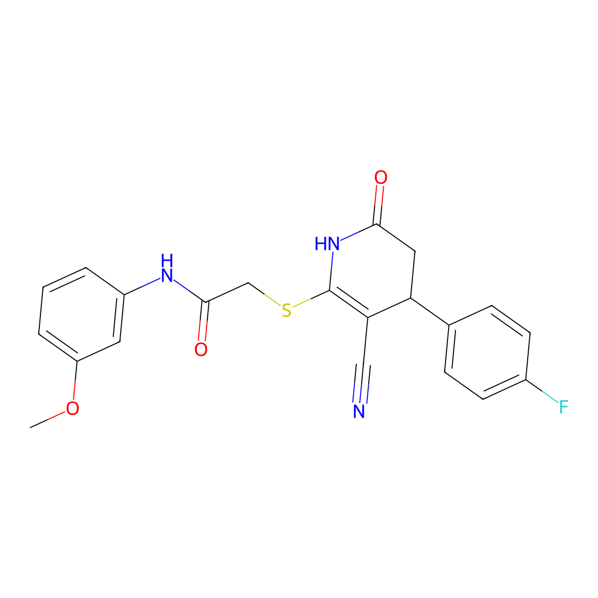 2-((3-cyano-4-(4-fluorophenyl)-6-oxo-1,4,5,6-tetrahydropyridin-2-yl)thio)-N-(3-methoxyphenyl)acetamide molecular structure, CAS 684237-84-1
