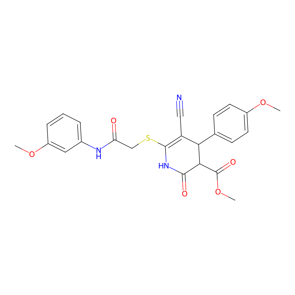 methyl 5-cyano-6-[2-(3-methoxyanilino)-2-oxoethyl]sulfanyl-4-(4-methoxyphenyl)-2-oxo-3,4-dihydro-1H-pyridine-3-carboxylate molecular structure, CAS 684237-88-5