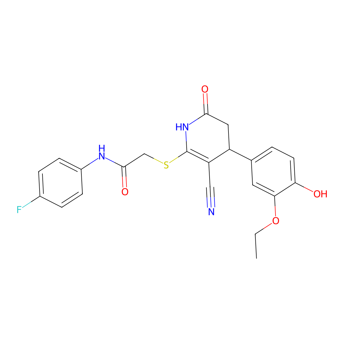 2-{[3-cyano-4-(3-ethoxy-4-hydroxyphenyl)-6-oxo-1,4,5,6-tetrahydropyridin-2-yl]sulfanyl}-N-(4-fluorophenyl)acetamide molecular structure, CAS 684237-94-3
