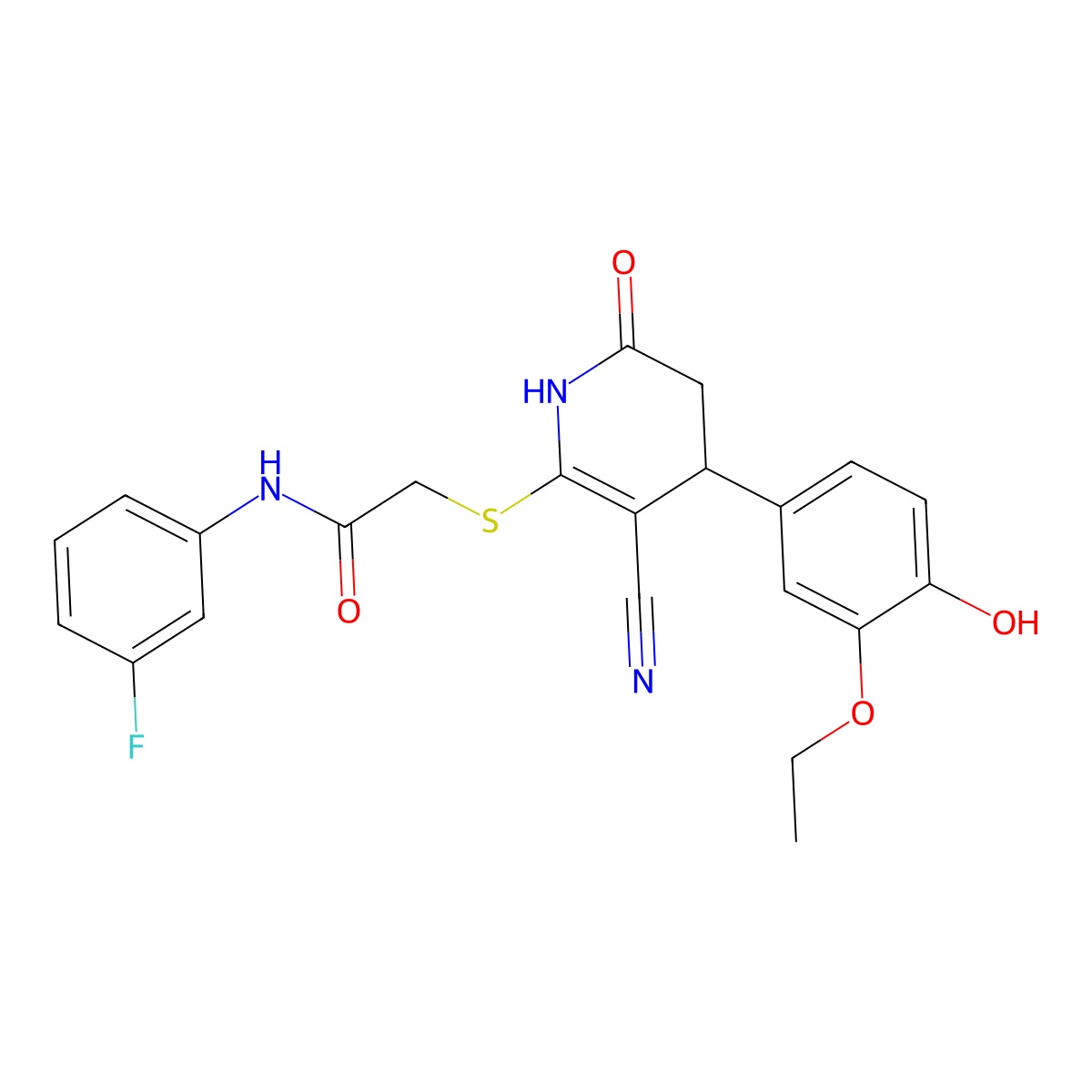 2-((3-cyano-4-(3-ethoxy-4-hydroxyphenyl)-6-oxo-1,4,5,6-tetrahydropyridin-2-yl)thio)-N-(3-fluorophenyl)acetamide molecular structure, CAS 684237-95-4