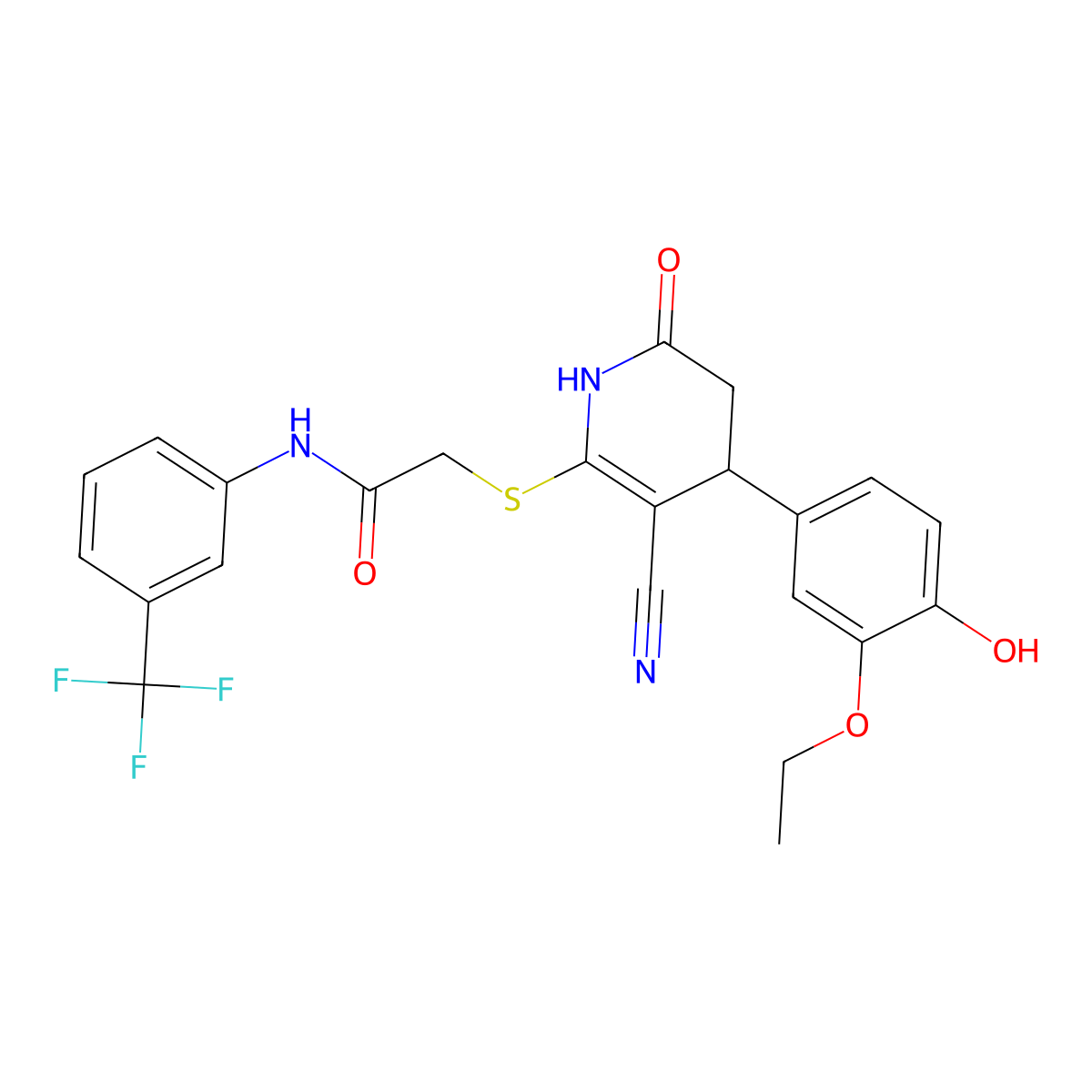 2-[[5-cyano-4-(3-ethoxy-4-hydroxyphenyl)-2-oxo-3,4-dihydro-1H-pyridin-6-yl]sulfanyl]-N-[3-(trifluoromethyl)phenyl]acetamide molecular structure, CAS 684237-98-7