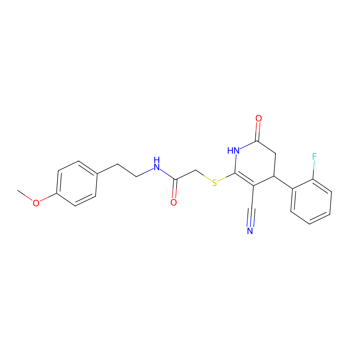 2-{[3-cyano-4-(2-fluorophenyl)-6-oxo-1,4,5,6-tetrahydropyridin-2-yl]sulfanyl}-N-[2-(4-methoxyphenyl)ethyl]acetamide molecular structure, CAS 684237-99-8