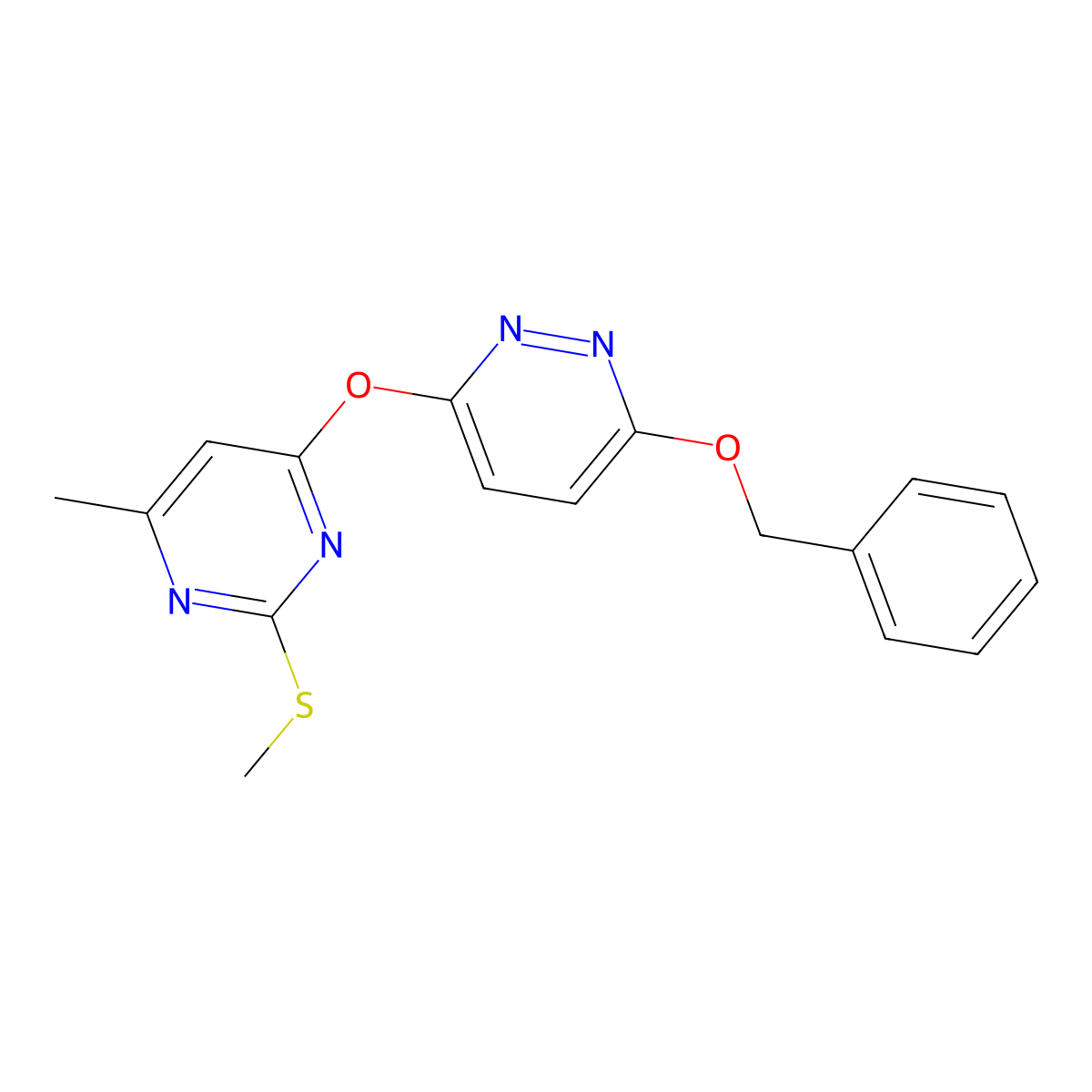 4-Methyl-2-methylsulfanyl-6-(6-phenylmethoxypyridazin-3-yl)oxypyrimidine molecular structure, CAS 684238-44-6