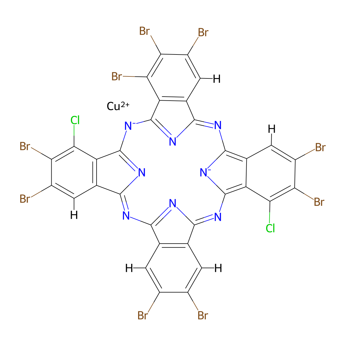 Copper, (1,2,3,9,10,16,17,23,24-nonabromo-11,25-dichloro-29H,31H-phthalocyaninato(2-)-kappaN29,kappaN30,kappaN31,kappaN32)-, (SP-4-2)- molecular structure, CAS 68425-85-4