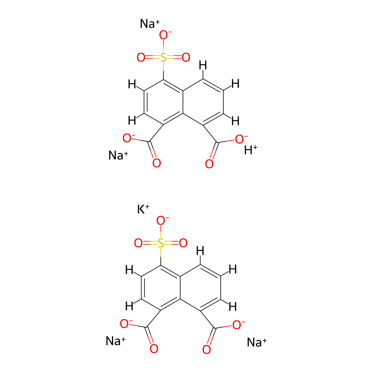 Potassium tetrasodium hydrogen bis(4-sulphonatonaphthalene-1,8-dicarboxylate) molecular structure, CAS 68427-34-9