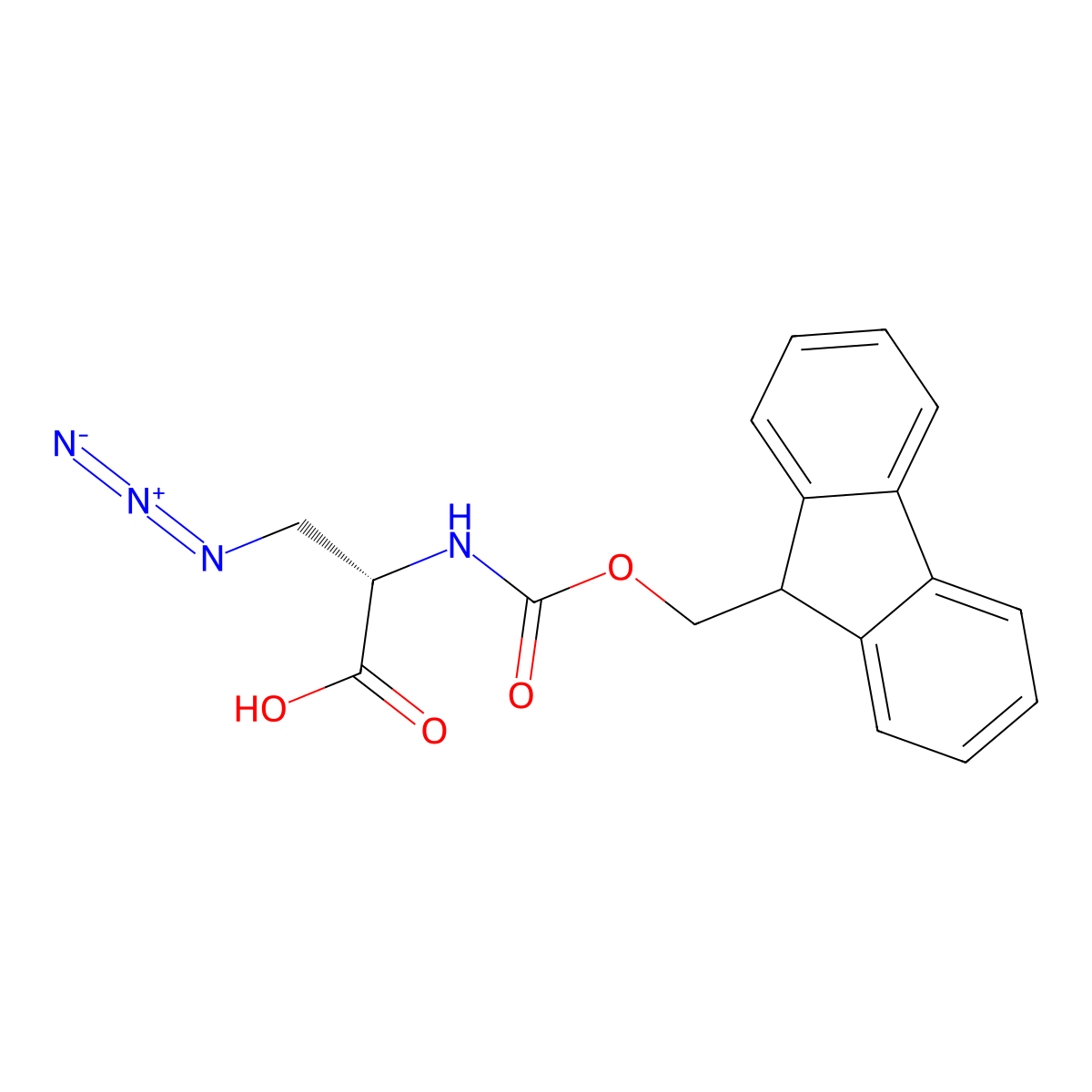 (2S)-3-azido-2-((((9H-fluoren-9-yl)methoxy)carbonyl)amino)propanoic acid molecular structure, CAS 684270-46-0