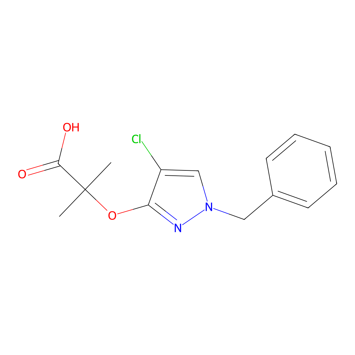 2-[(1-benzyl-4-chloro-1H-pyrazol-3-yl)oxy]-2-methylpropanoic acid molecular structure, CAS 68429-96-9