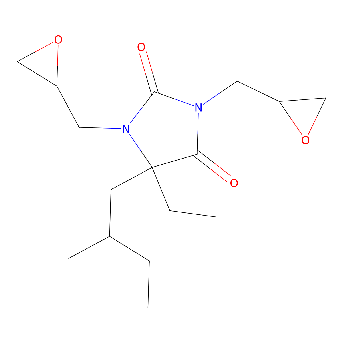 5-Ethyl-5-(2-methylbutyl)-1,3-bis(oxiranylmethyl)imidazolidine-2,4-dione molecular structure, CAS 68444-05-3