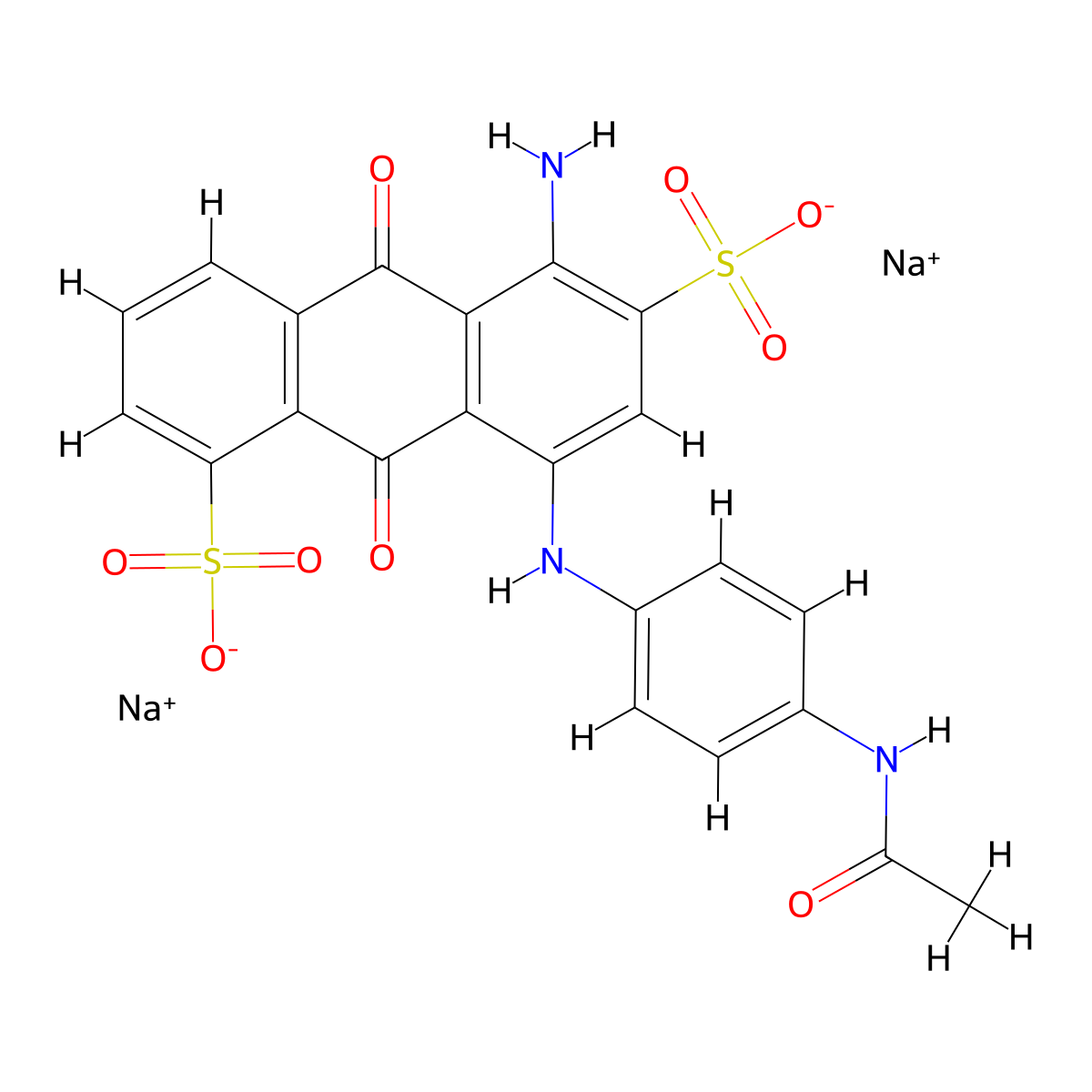 1,6-Anthracenedisulfonic acid, 8-[[4-(acetylamino)phenyl]amino]-5-amino-9,10-dihydro-9,10-dioxo-, sodium salt (1:2) molecular structure, CAS 6846-21-5