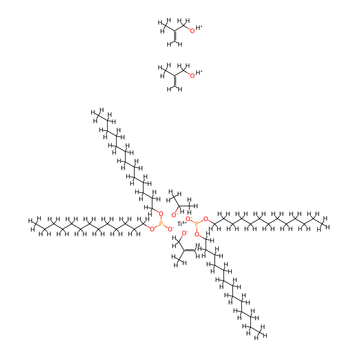 Titanate(2-), bis(ditridecyl phosphito-kappaO'')tris(2-methyl-2-propen-1-olato)(2-propanolato)-, hydrogen (1:2) molecular structure, CAS 68479-70-9