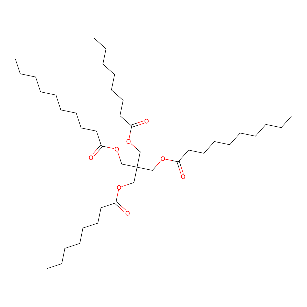 Decanoic acid, 1,1'-[2,2-bis[[(1-oxooctyl)oxy]methyl]-1,3-propanediyl] ester molecular structure, CAS 68479-72-1