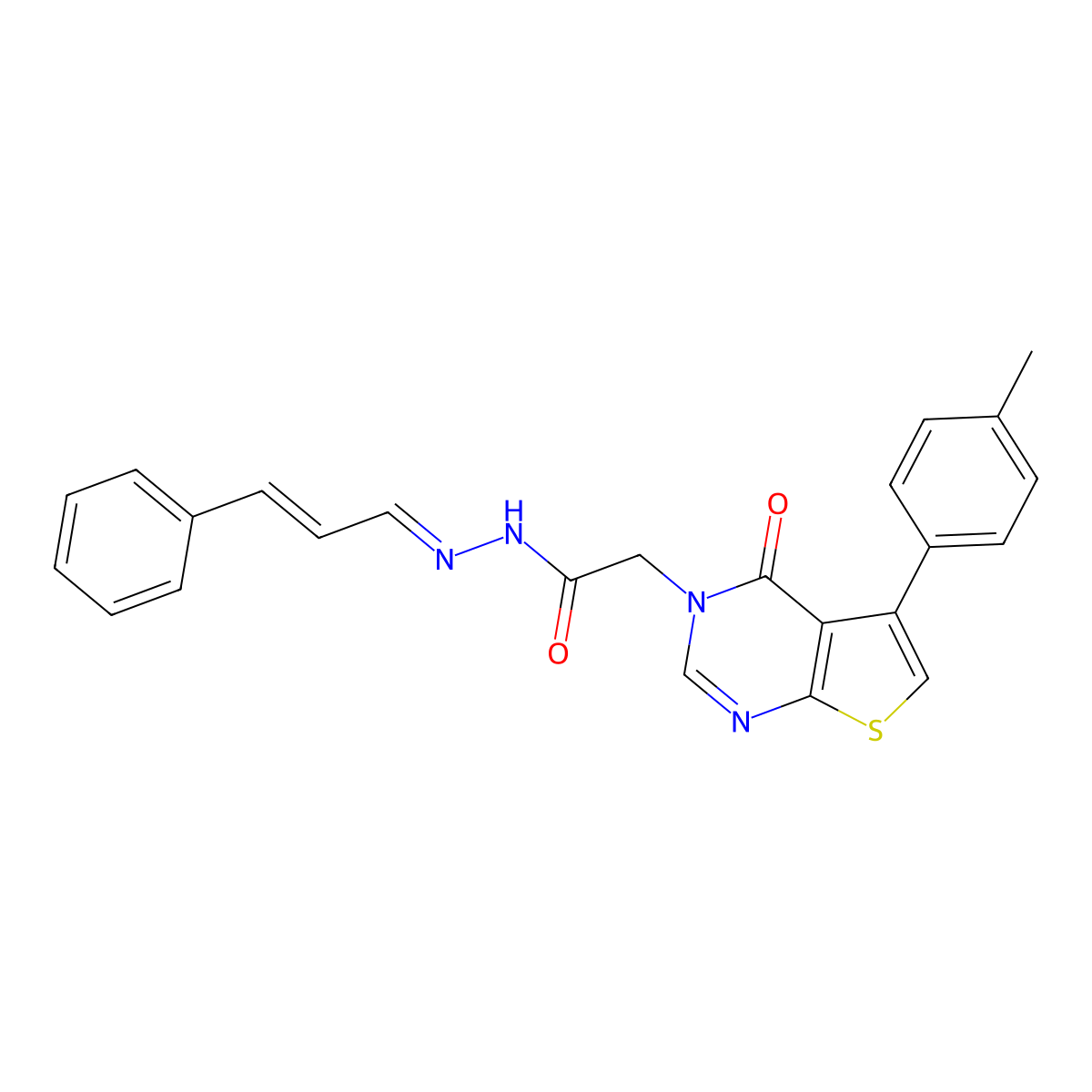 N-(cinnamylideneamino)-2-[5-(4-methylphenyl)-4-oxothieno[2,3-d]pyrimidin-3-yl]acetamide molecular structure, CAS 6849-83-8