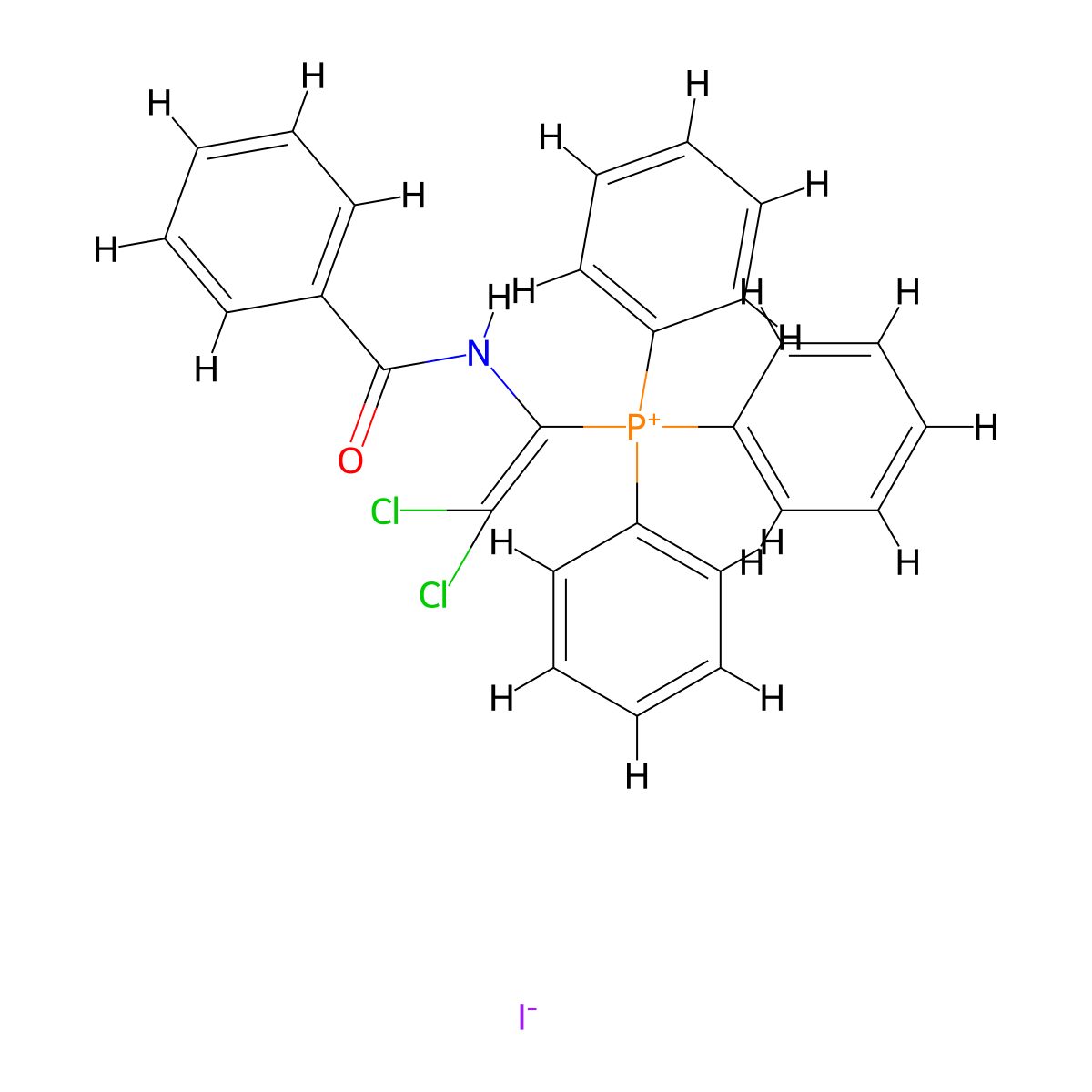 (1-Benzoylamino-2,2-dichlorovinyl)triphenylphosphonium iodide molecular structure, CAS 68490-33-5