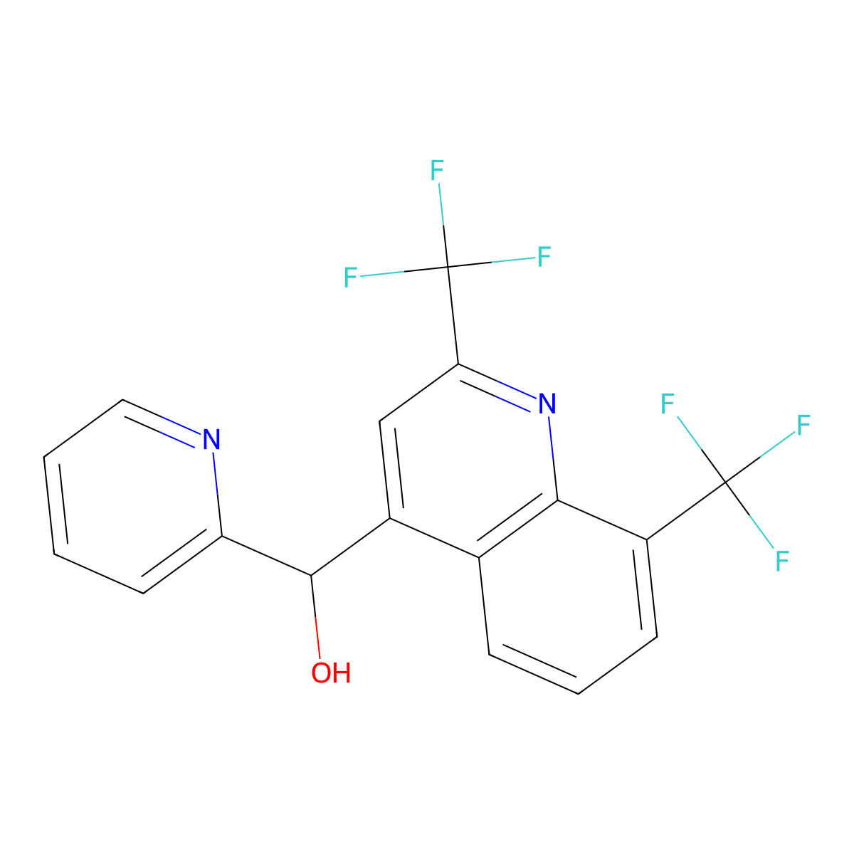 alpha-2-Pyridinyl-2,8-bis(trifluoromethyl)-4-quinolinemethanol molecular structure, CAS 68496-04-8