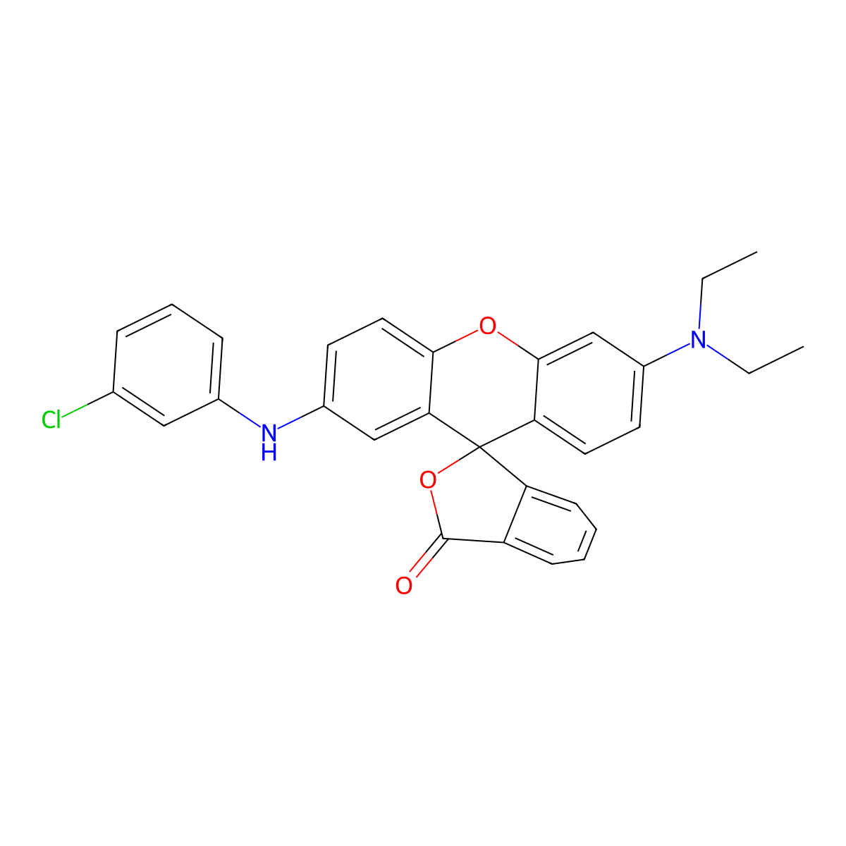 N~2~'-(3-chlorophenyl)-N~6~',N~6~'-diethyl-1(3H)-oxospiro[2-benzofuran-3,9'-(9'H)-xanthene]-2',6'-diamine molecular structure, CAS 68506-97-8