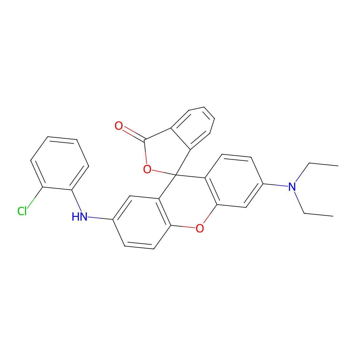Spiro[isobenzofuran-1(3H),9'-[9H]xanthen]-3-one, 2'-[(2-chlorophenyl)amino]-6'-(diethylamino)- molecular structure, CAS 68506-98-9