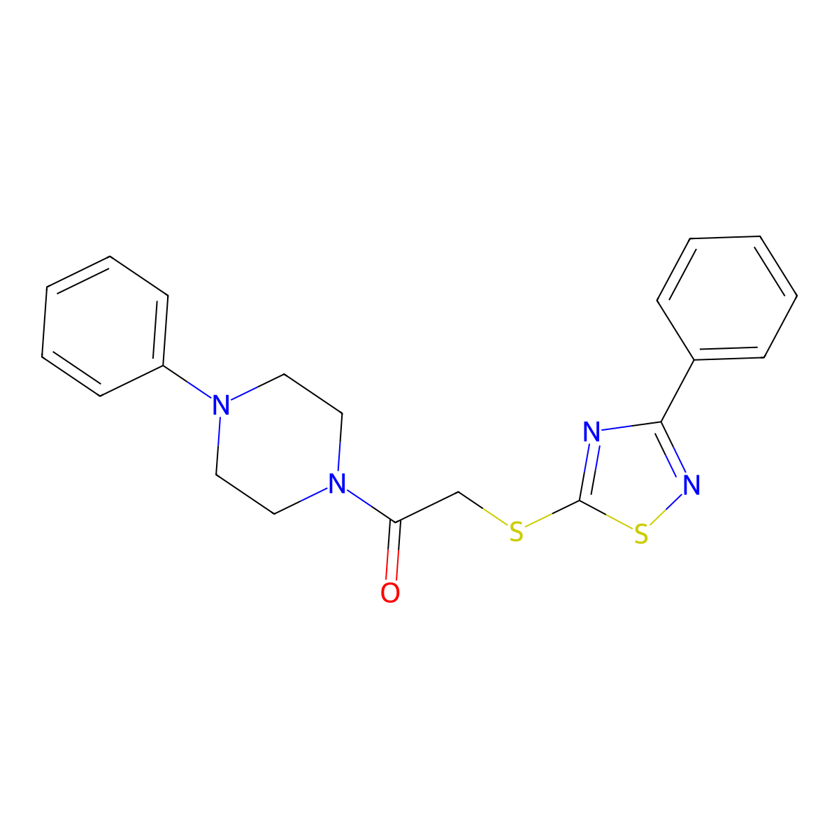 2-[(3-Phenyl-1,2,4-thiadiazol-5-yl)sulfanyl]-1-(4-phenylpiperazin-1-yl)ethan-1-one molecular structure, CAS 685089-70-7
