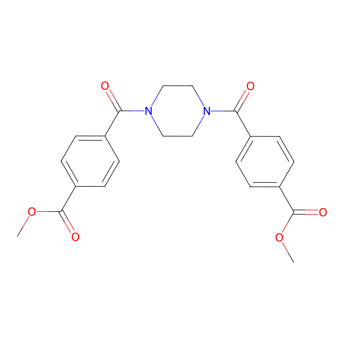 Methyl 4-[4-(4-methoxycarbonylbenzoyl)piperazine-1-carbonyl]benzoate molecular structure, CAS 68509-04-6