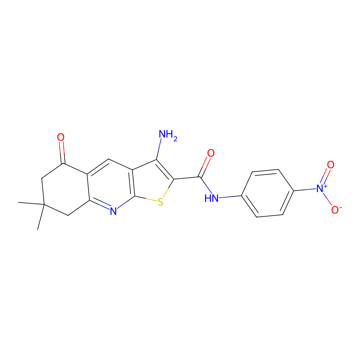 3-amino-7,7-dimethyl-N-(4-nitrophenyl)-5-oxo-5,6,7,8-tetrahydrothieno[2,3-b]quinoline-2-carboxamide molecular structure, CAS 685096-03-1