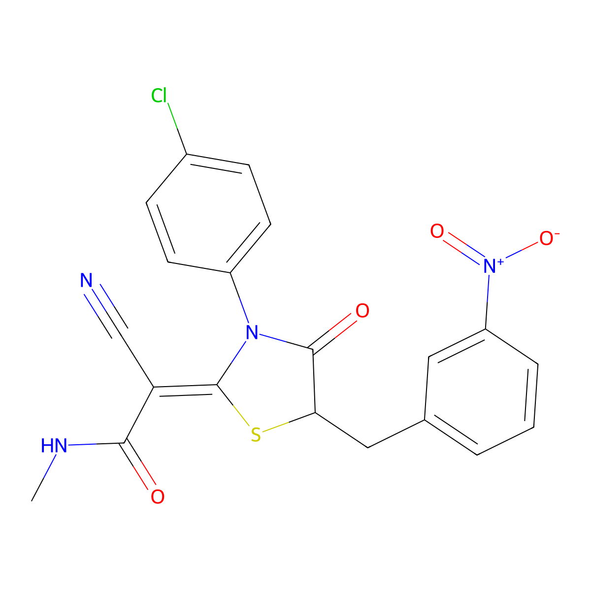 2-{3-(4-Chlorophenyl)-5-[(3-nitrophenyl)methyl]-4-oxo-1,3-thiazolidin-2-ylidene}-2-cyano-N-methylacetamide molecular structure, CAS 6851-53-2
