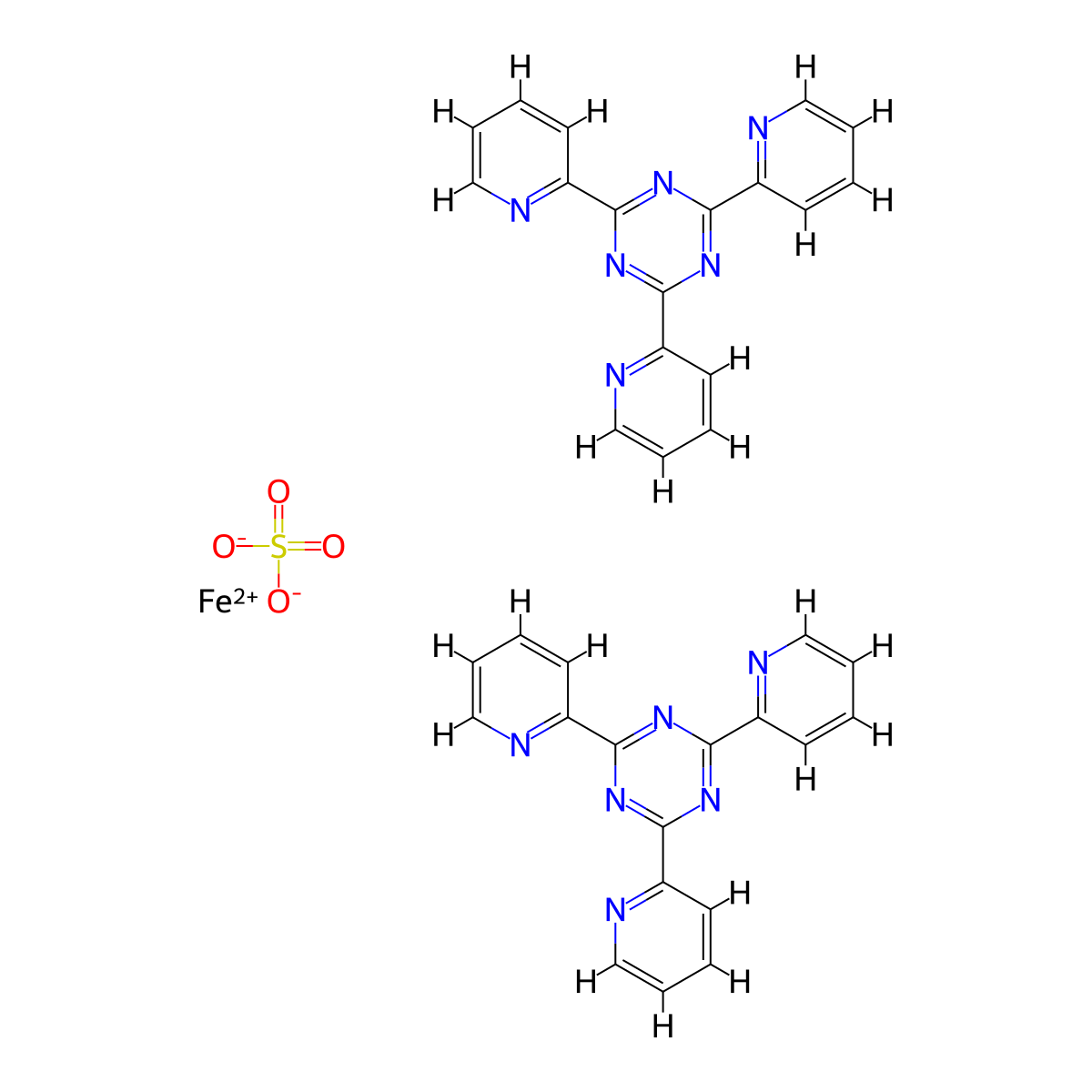 Iron(2+), bis[2,6-di(2-pyridinyl-kappaN)-4-(2-pyridinyl)-1,3,5-triazine-kappaN1]-, (OC-6-1'2)-, sulfate (1:1) molecular structure, CAS 68510-43-0
