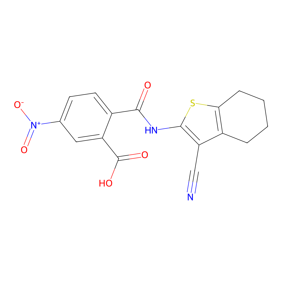 2-[(3-Cyano-4,5,6,7-tetrahydro-1-benzothiophen-2-yl)carbamoyl]-5-nitrobenzoic acid molecular structure, CAS 685102-45-8
