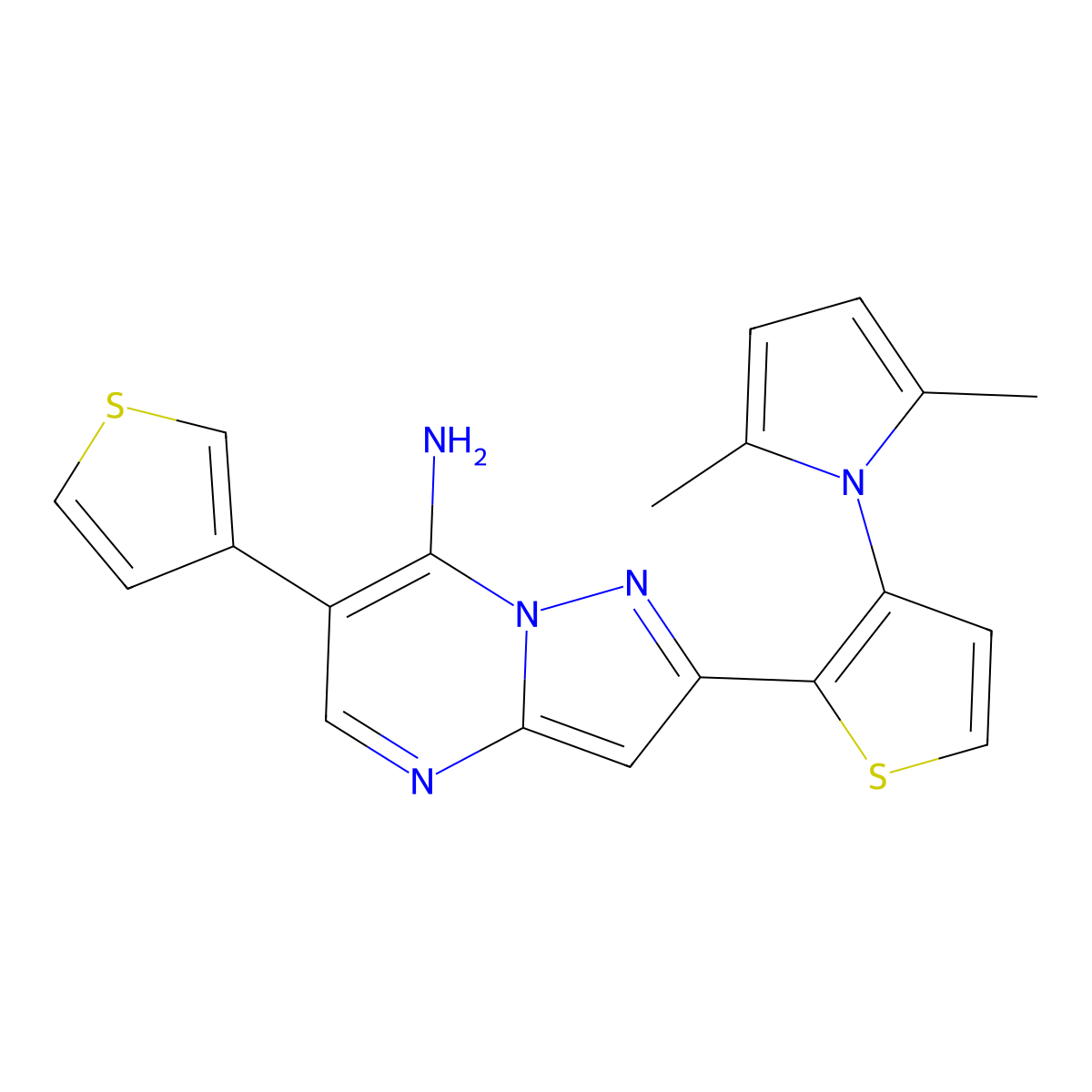 2-[3-(2,5-dimethyl-1H-pyrrol-1-yl)-2-thienyl]-6-(3-thienyl)pyrazolo[1,5-a]pyrimidin-7-amine molecular structure, CAS 685106-56-3