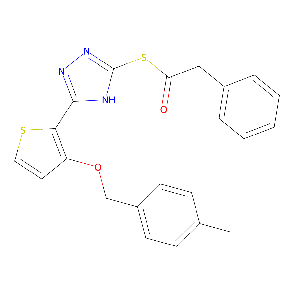 S-(5-{3-[(4-methylbenzyl)oxy]-2-thienyl}-4H-1,2,4-triazol-3-yl) 2-phenylethanethioate molecular structure, CAS 685106-58-5