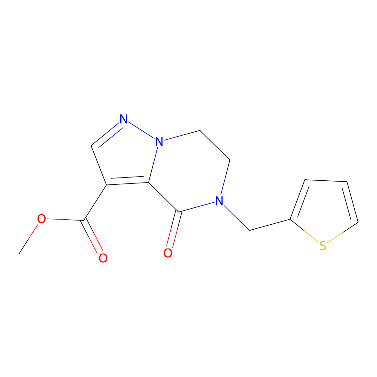 Methyl 4-oxo-5-(2-thienylmethyl)-4,5,6,7-tetrahydropyrazolo[1,5-a]pyrazine-3-carboxylate molecular structure, CAS 685106-59-6