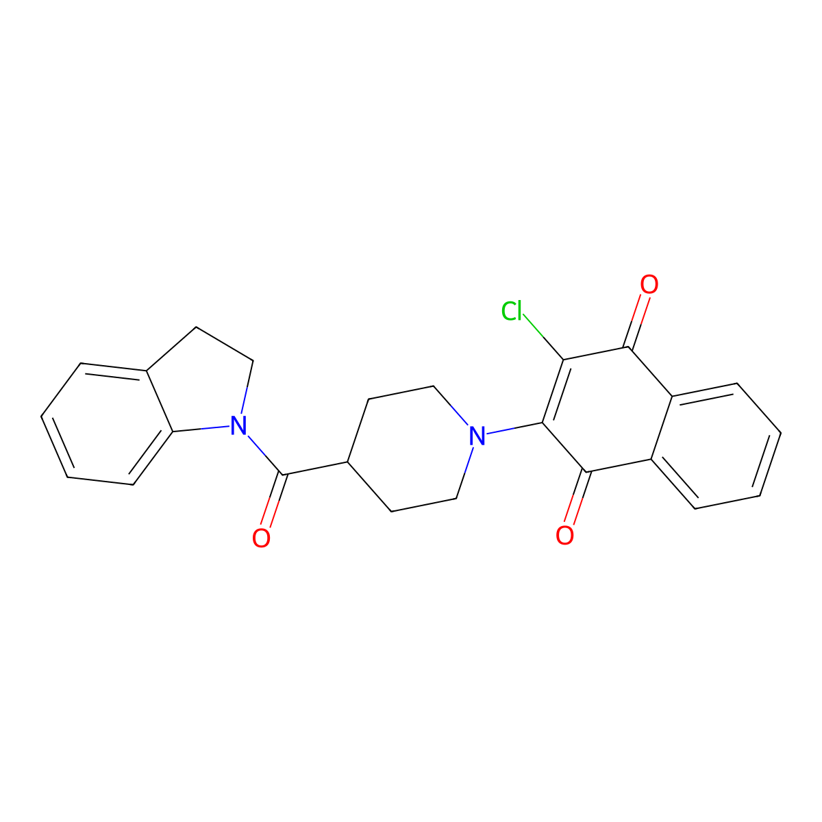 2-chloro-3-[4-(2,3-dihydro-1H-indol-1-ylcarbonyl)piperidino]naphthoquinone molecular structure, CAS 685106-73-4